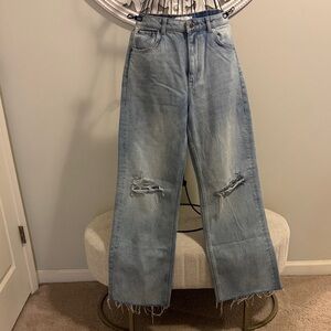 Zara Light Blue Distressed Flare Jeans